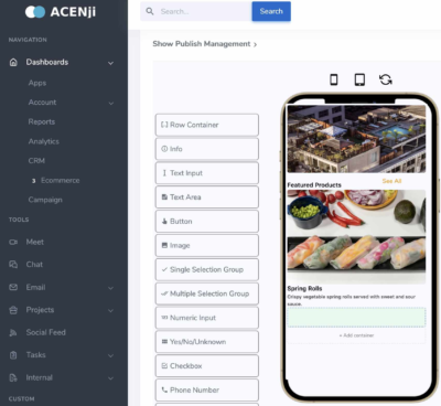Mobile App Development with Acenji Builder Acenji no-code builder interface for mobile app development and workflows